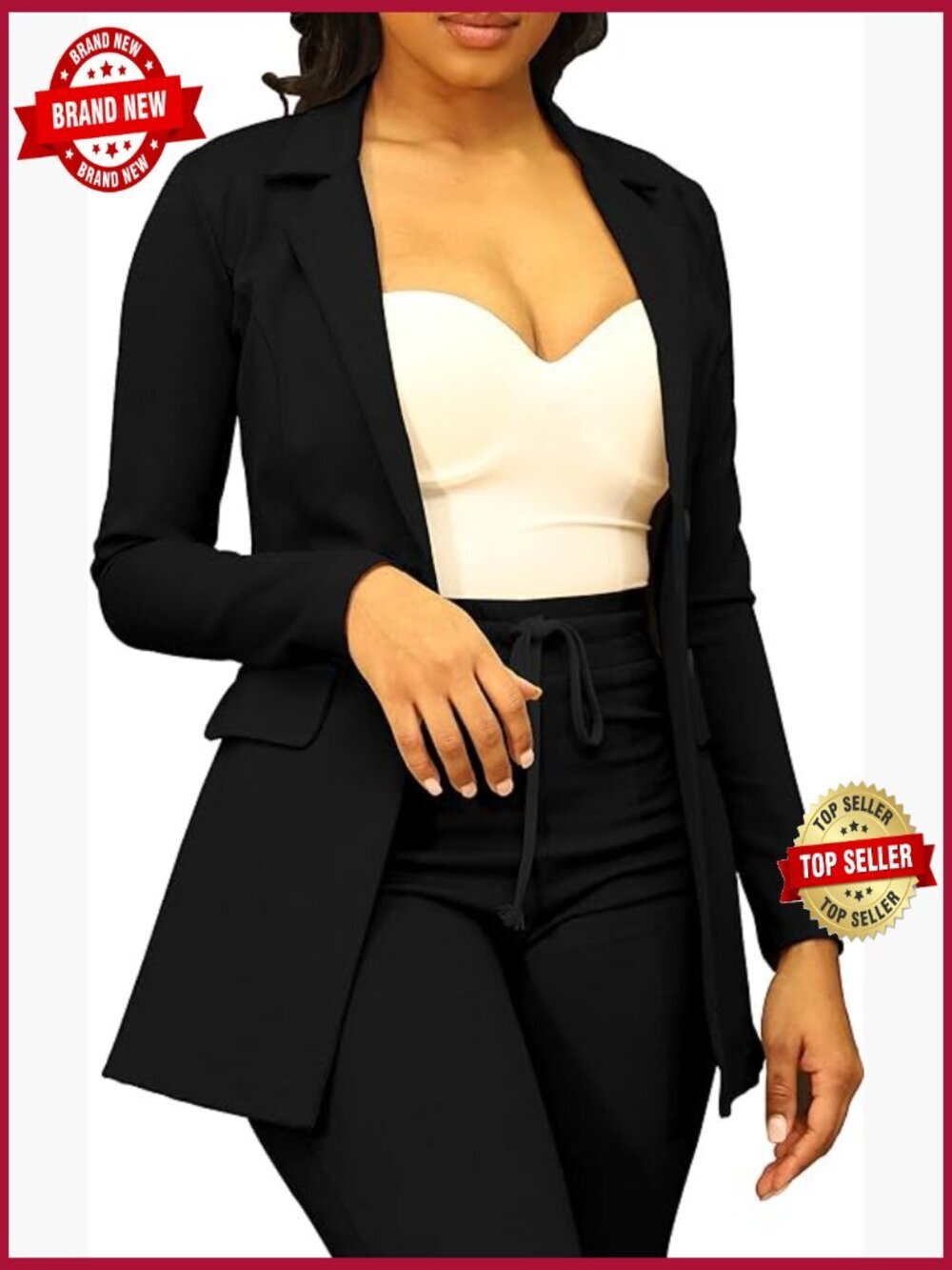 Women's Open Front Blazer Long Sleeve Work Suit Jacket Lightweight
